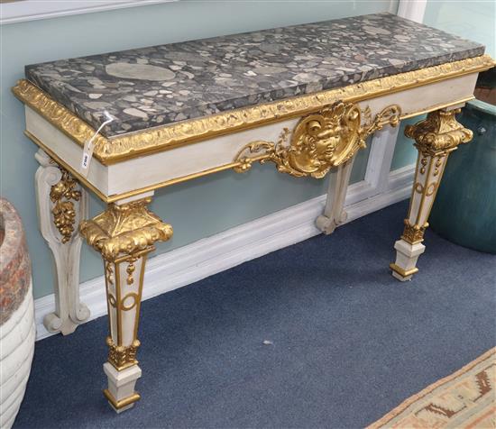 A parcel gilt marble top console table W.138cm
